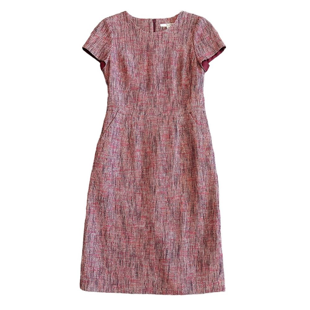 Boden Tweed Sheath Dress Short Sleeve Knee Length Size 4L Women's